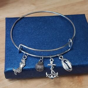 Expandable Silver Charm Bangle Bracelet